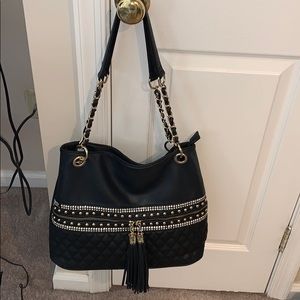 Gold and Rhinestone Studded Black Bag/Purse